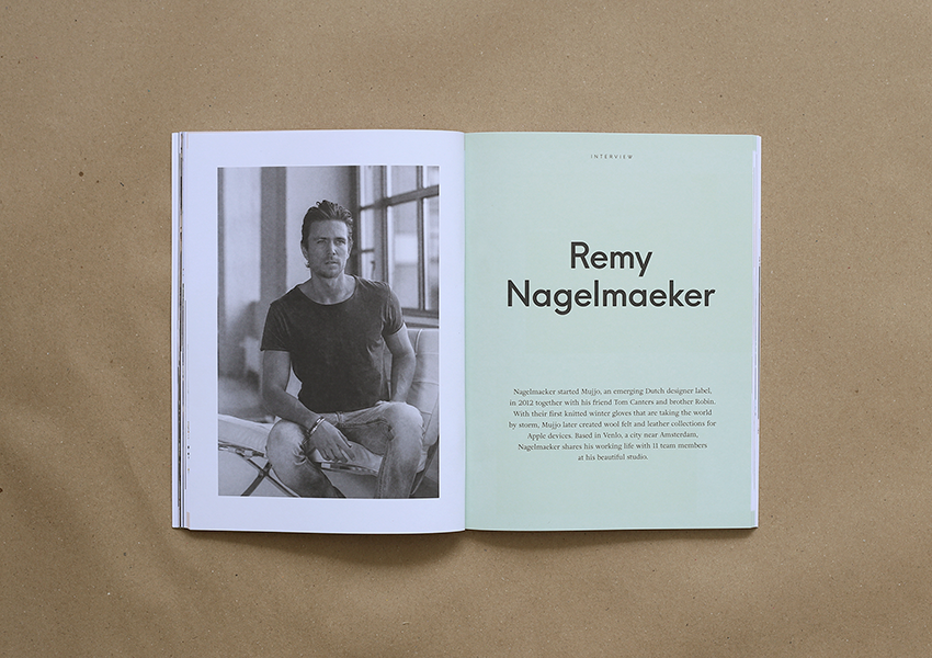 travel magazine with clean and minimal design. travel magazine published in Malaysia. accessory leather product Mujjo. interview with remy nagelmaeker. story in amsterdam