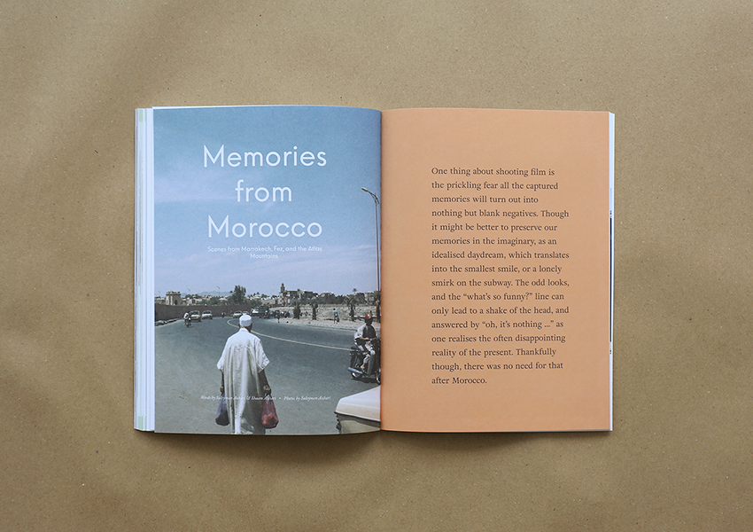 travel magazine with clean and minimal design. travel magazine published in Malaysia. travel story in Morocco Marrakech Fez Atlas Mountains by Suleyman Azhari